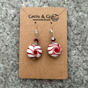 NEW Handcrafted Red & White Earrings